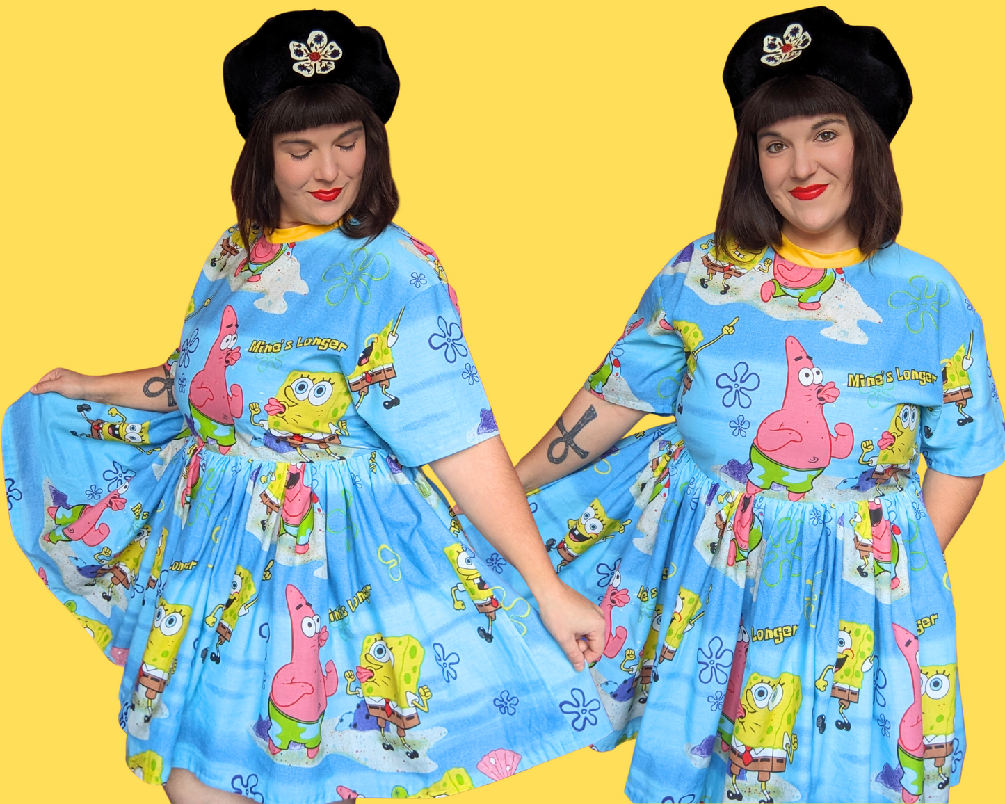 Handmade, Upcycled Sponge Bob Square Pants Bedsheet T-Shirt Dress Fits S-M-L-XL