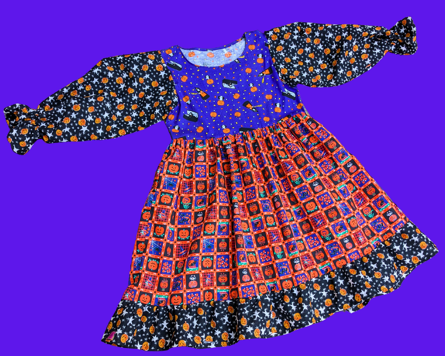 Handmade, Upcycled Halloween Themed, Long Sleeves Dress Size L