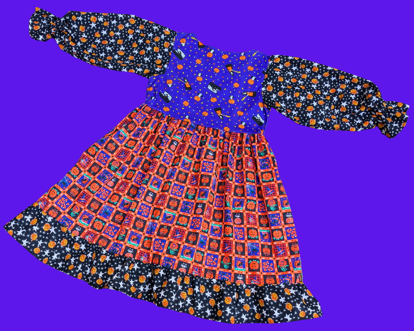 Handmade, Upcycled Halloween Themed, Long Sleeves Dress Size L