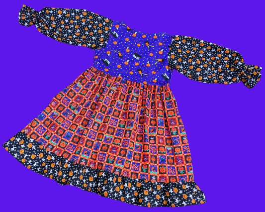 Handmade, Upcycled Halloween Themed, Long Sleeves Dress Size L