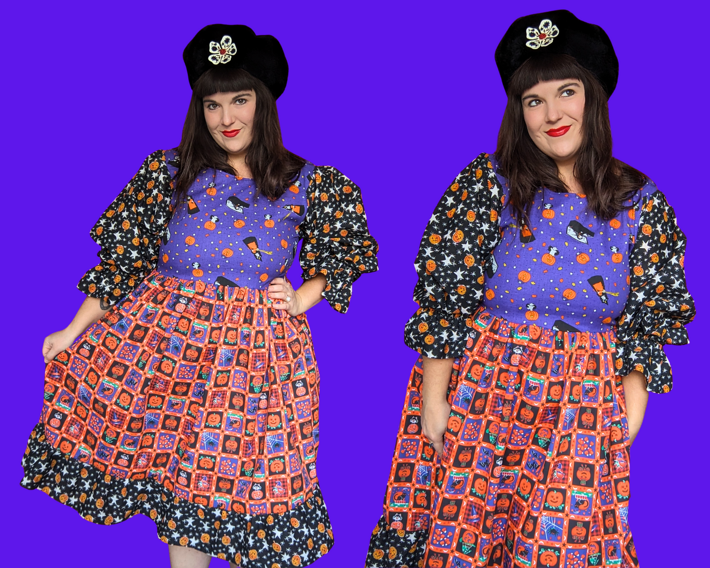 Handmade, Upcycled Halloween Themed, Long Sleeves Dress Size L