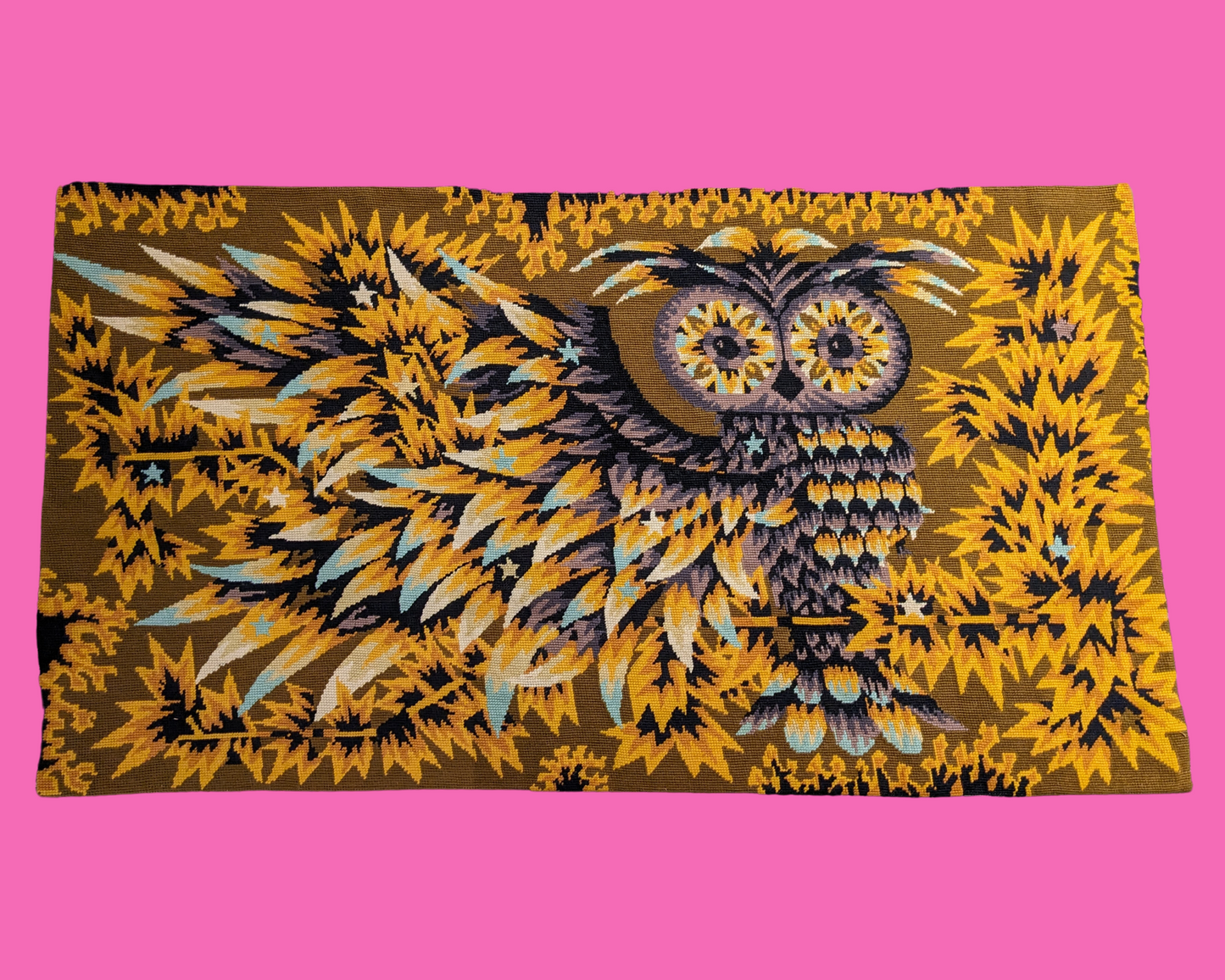 Official and Certified Needlepoint Owl Artwork, Wall Decor by Alain Cornic