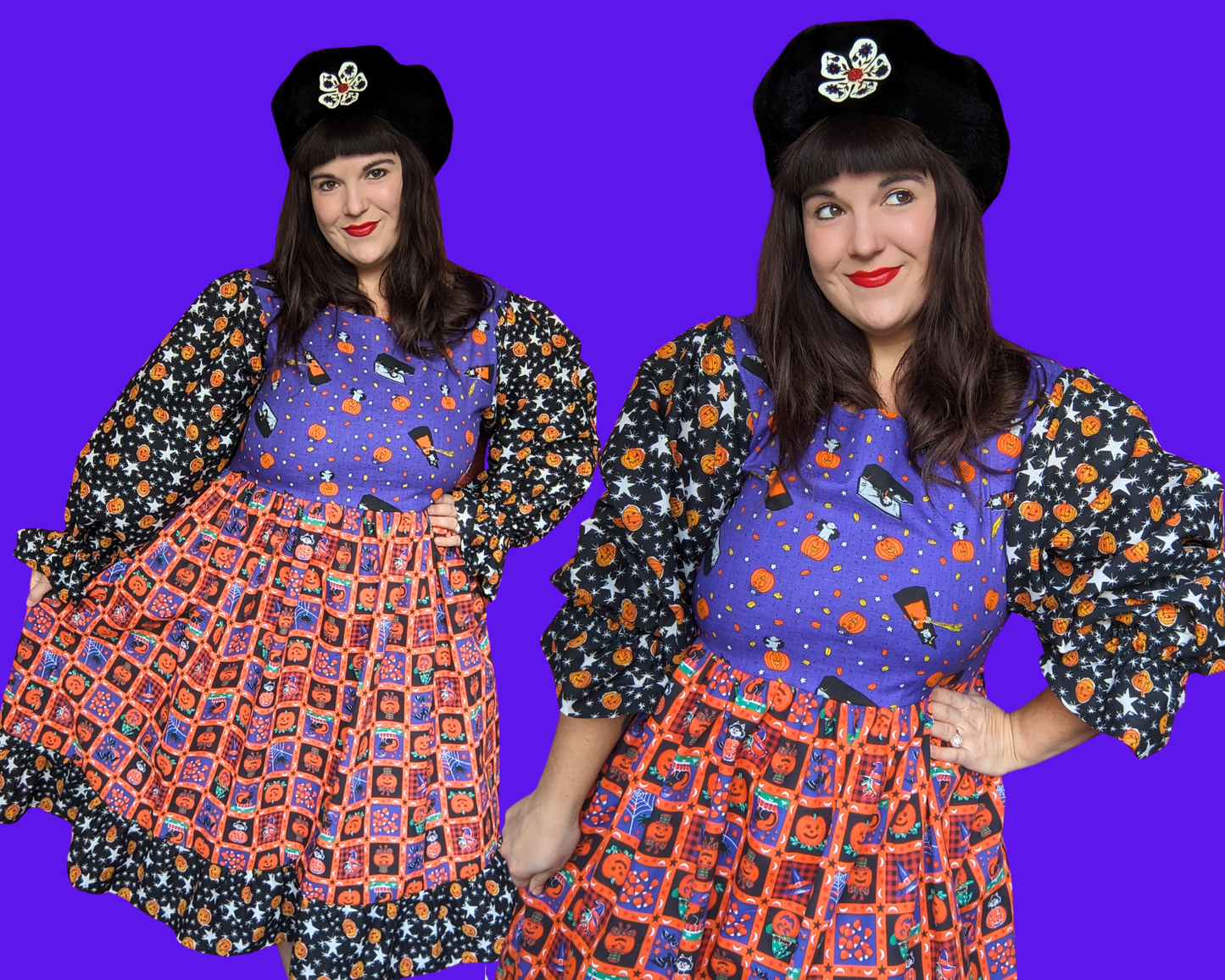 Handmade, Upcycled Halloween Themed, Long Sleeves Dress Size L
