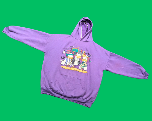 Sweat à capuche violet vintage des années 1990 Three Cool Ducks, taille XL