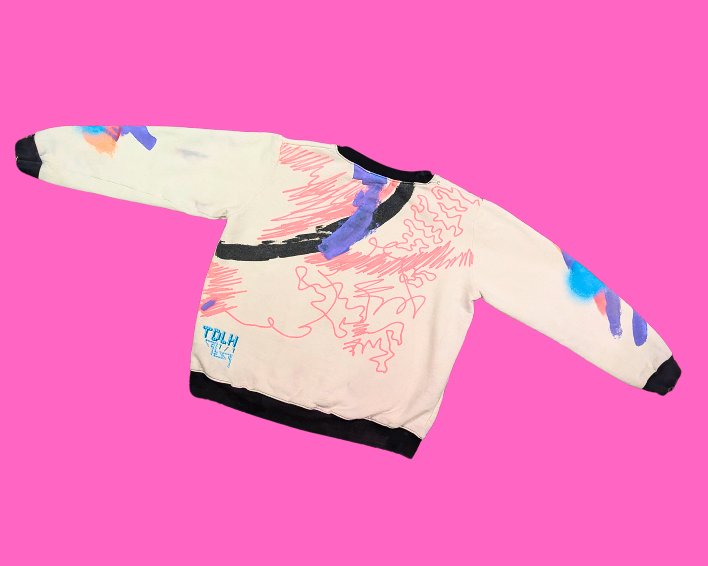 Vintage 1990's TOLH White and Abstract Coloured Design Crewneck Size M for Women