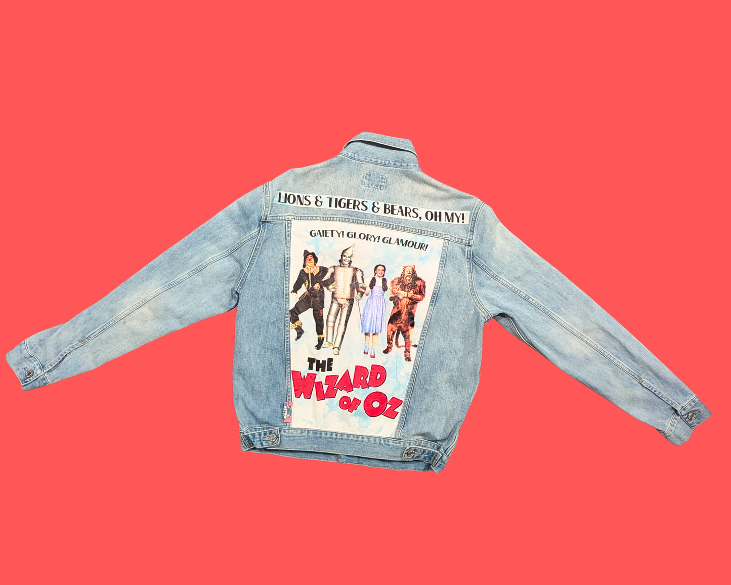 Handmade, Upcycled Denim Jacket with a Wizard of Oz T-Shirt Size M for Women