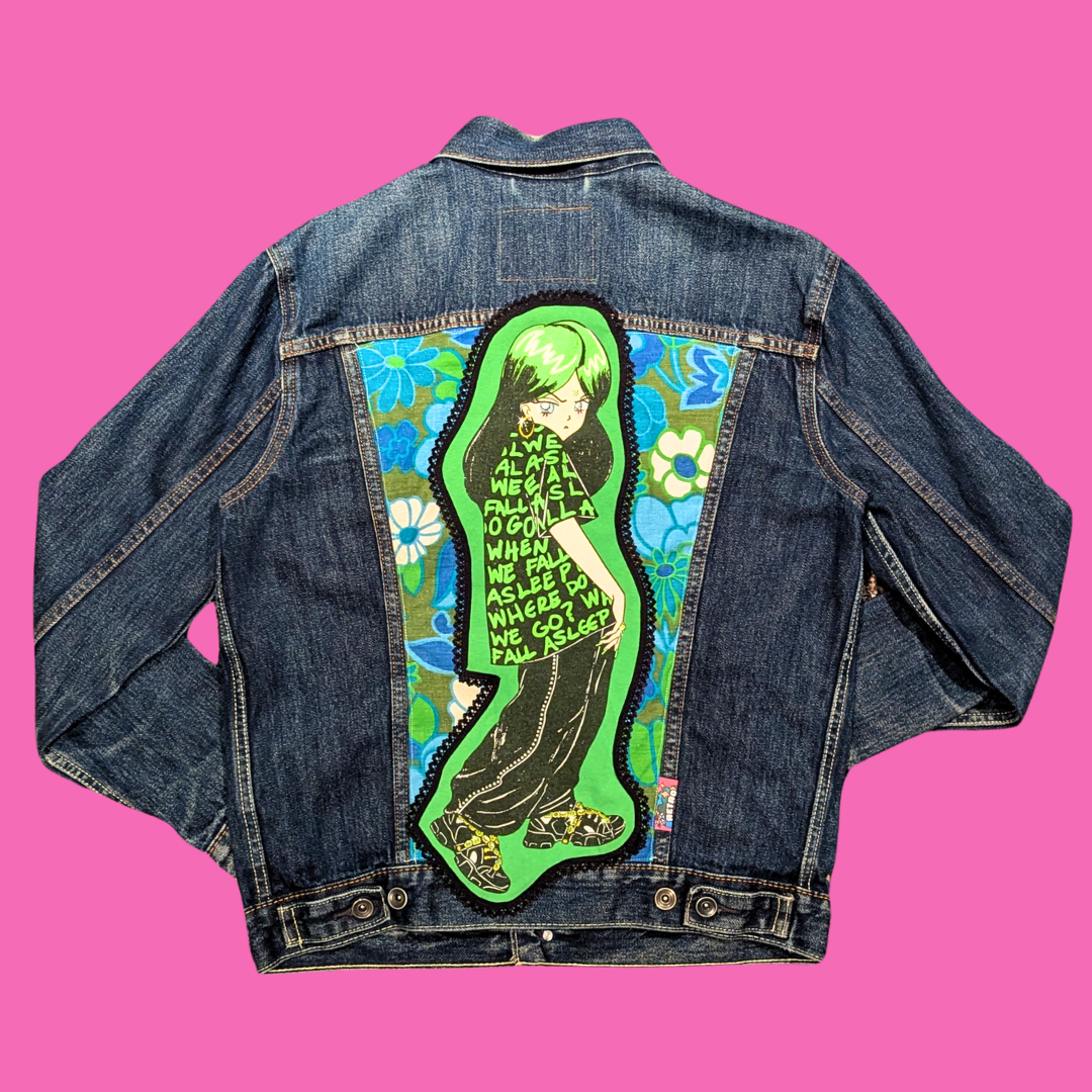Billie Eilish Upcycled T-Shirt Denim Jacket Size M