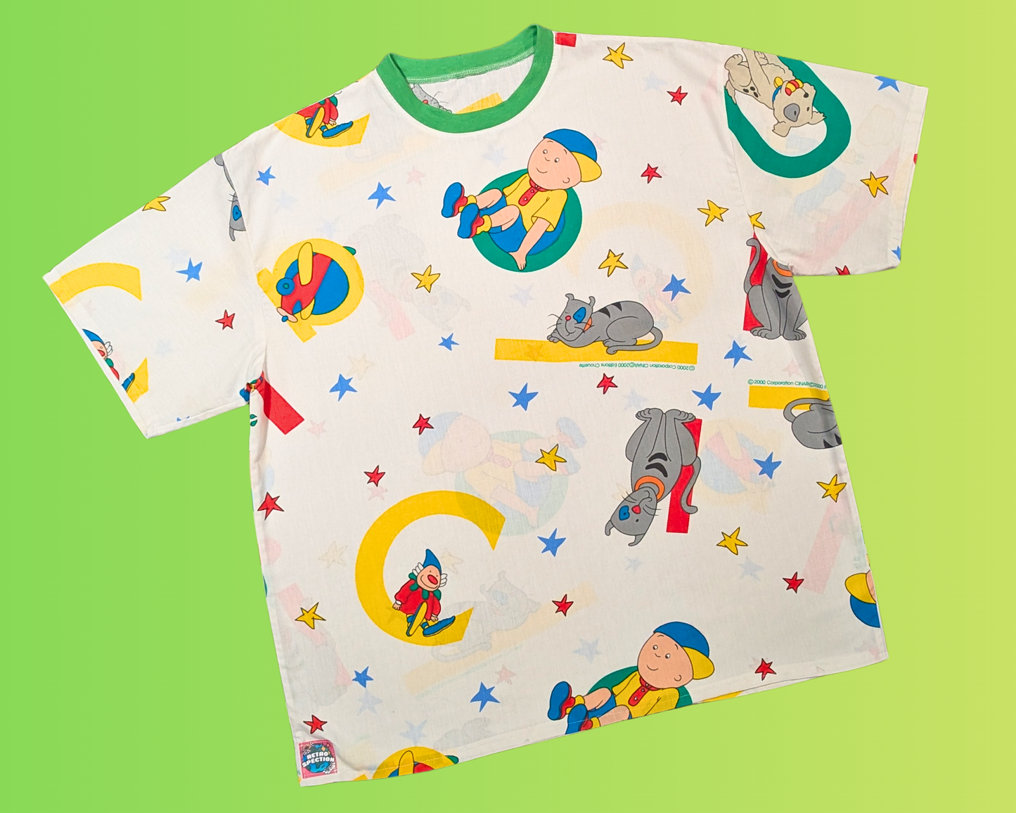 Handmade, Upcycled Vintage Caillou Bedsheet T-Shirt Oversized XL