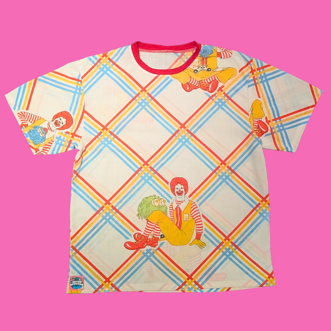 Handmade, Upcycled McDonald's Bedsheet T-Shirt Oversized S-M, Fitted L-XL