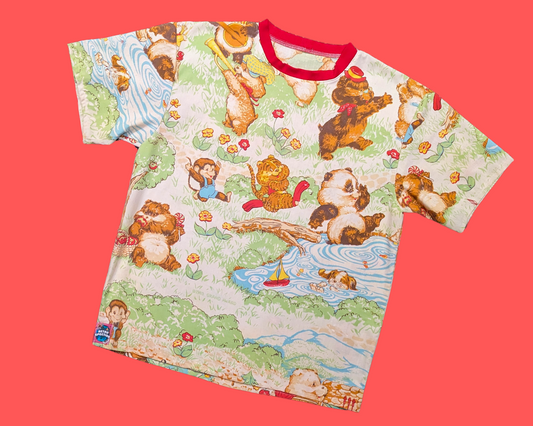 Handmade, Upcycled Vintage 1980's Animals Marching Band Bedsheet T-Shirt Size M