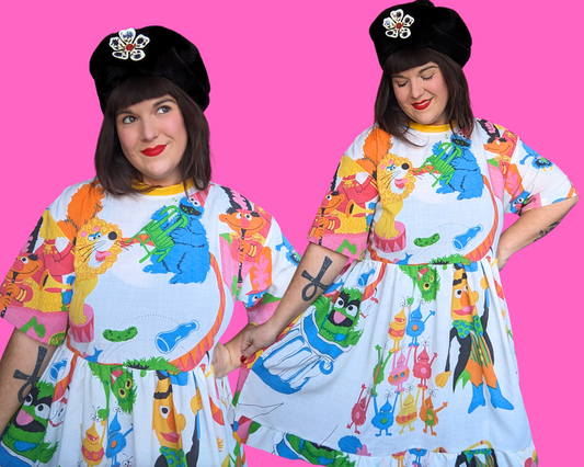 Robe t-shirt drap de lit Sesame Street, faite à la main et recyclée, taille S à XL