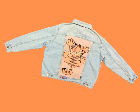 Handmade, Upcycled Garfield T-Shirt Denim Jacket Size S