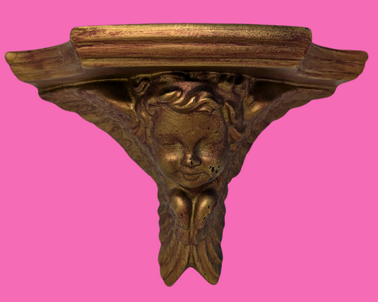 Étagère murale vintage en forme de corbeau avec visage d'enfant ailé d'ange