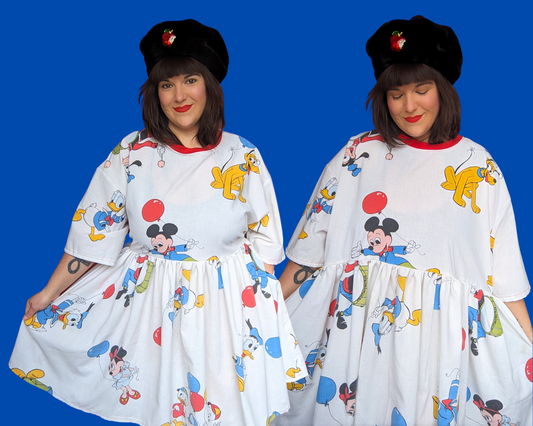 Robe drap de lit Mickey Mouse vintage des années 1980 de Walt Disney, fabriquée à la main et recyclée, taille 2XL