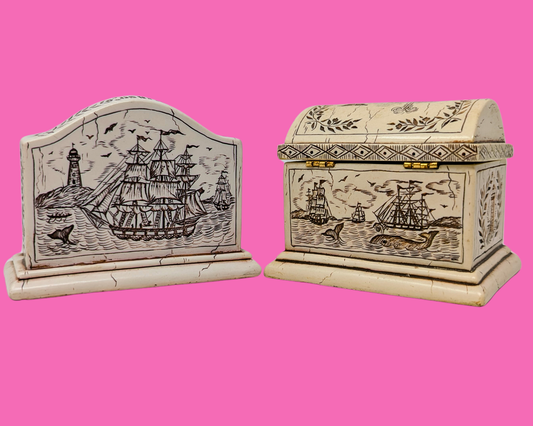 Petite boîte vintage des années 1990 et porte-cartes de visite assorti