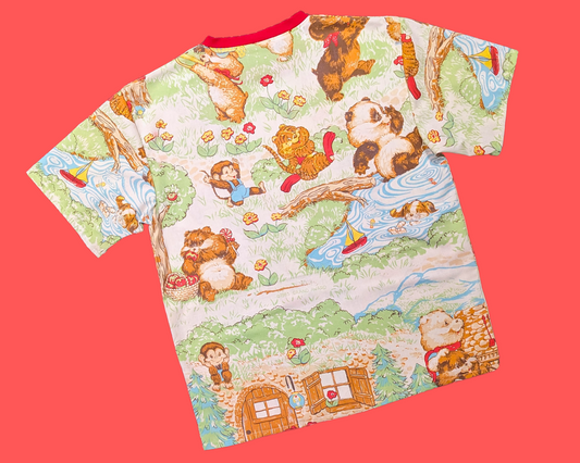 Handmade, Upcycled Vintage 1980's Animals Marching Band Bedsheet T-Shirt Size M