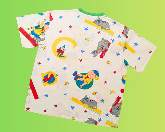 Handmade, Upcycled Vintage Caillou Bedsheet T-Shirt Oversized XL