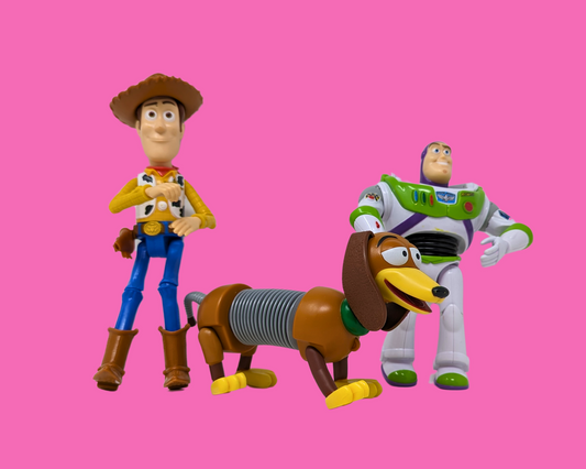 Jouets vintage Toy Story Woody, Buzz l'Éclair et Slinky des années 1990
