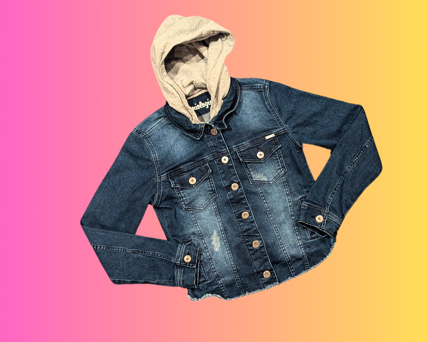 Handmade, Upcycled Care Bears Denim Jacket with Hoodie Size S