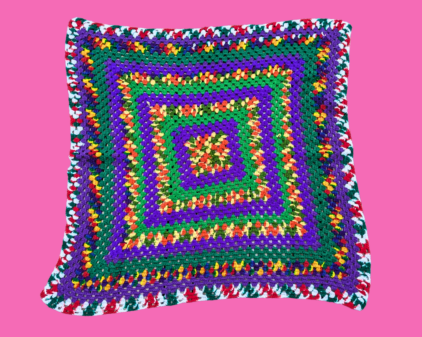 Vintage 1980's Rainbow Colors Square Crochet Blanket