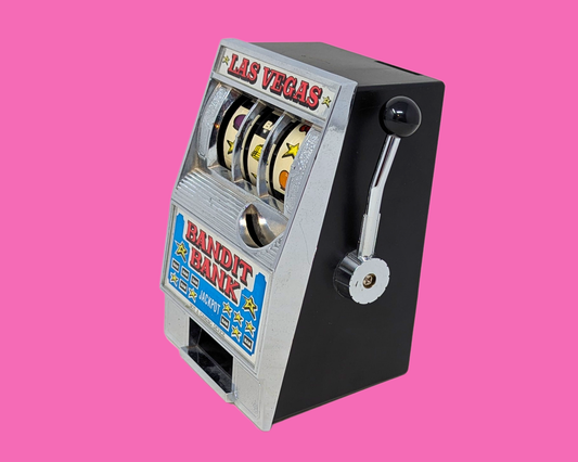 Vintage 1980's Las Vegas Style Bandi Bank Jackpot Coin Bank Mini Slot Machine