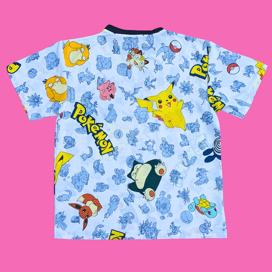 Handmade, Upcycled Pokemon Bedsheet T-Shirt Oversized S-M, Fitted L-XL