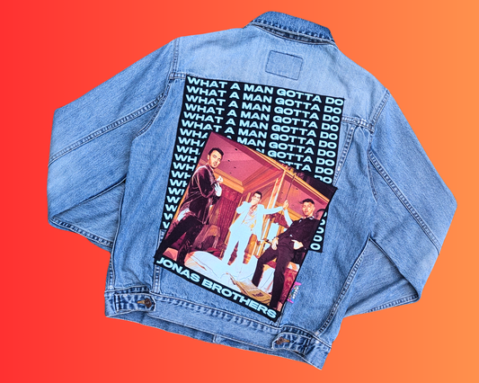 Handmade, Upcycled Jonas Brothers, What a Man Gotta Do Denim Jacket Size S