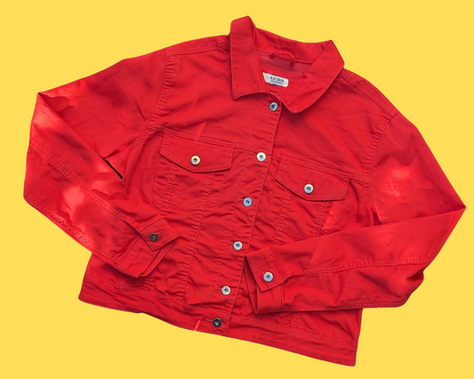 Handmade, Upcycled Sailor Moon Red Denim Jacket Size M
