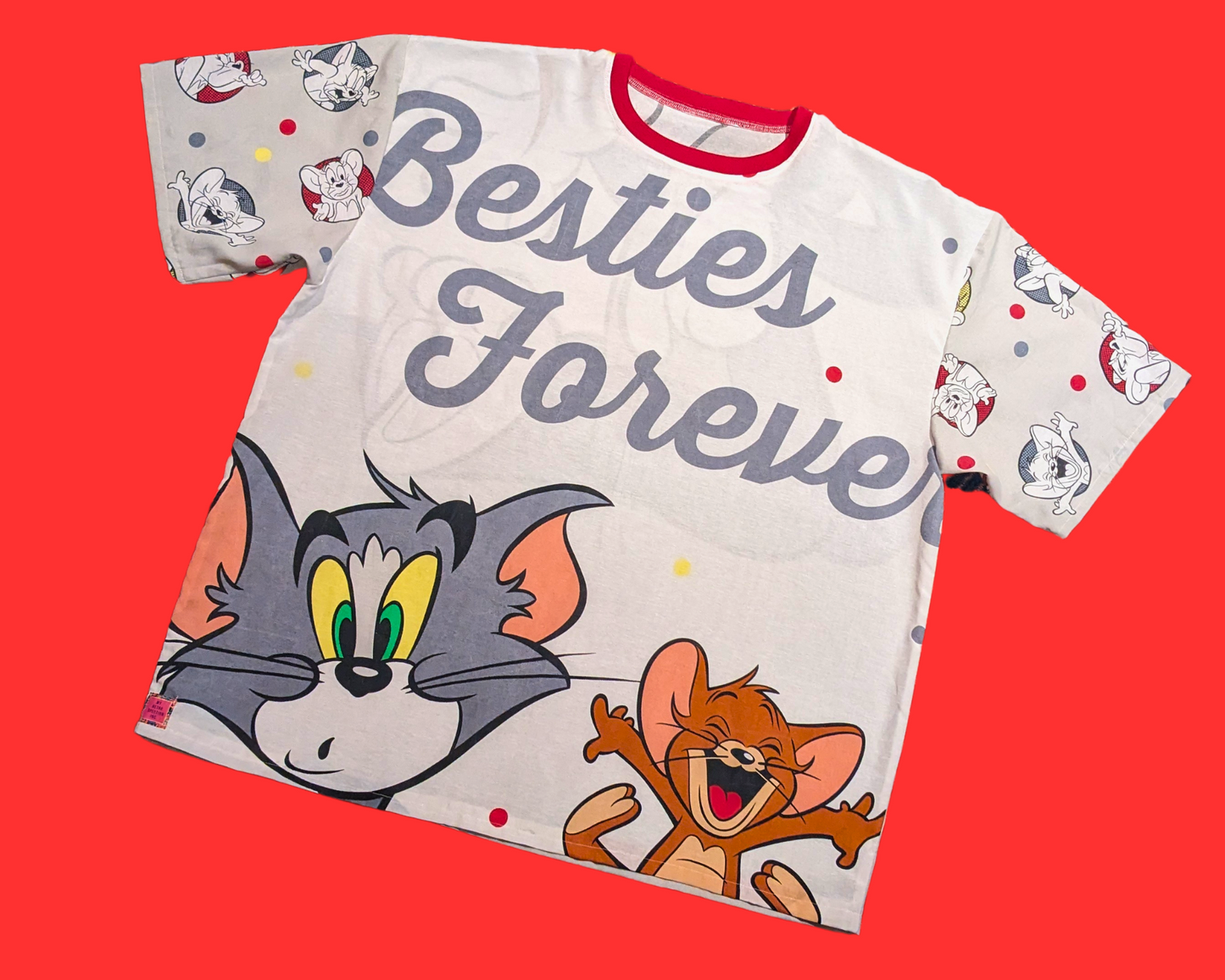 Handmade, Upcycled Vintage 1990's Tom and Jerry Bedsheet T-Shirt Oversized XL