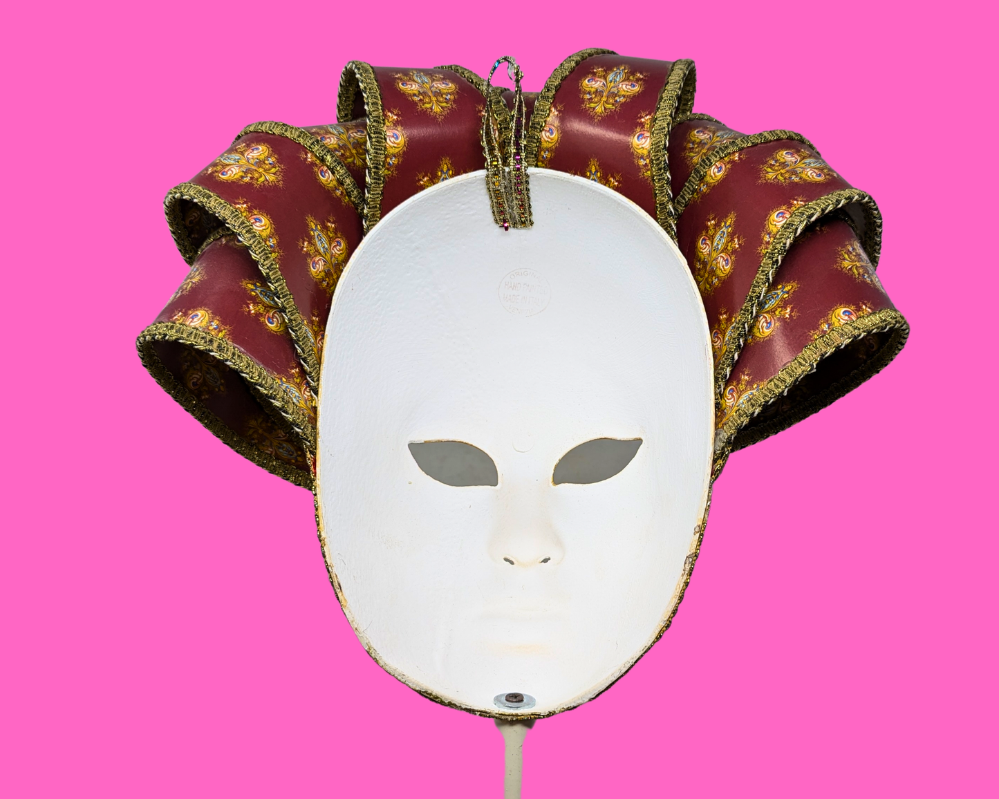Masque vénitien authentique avec bâton, fabriqué en Italie