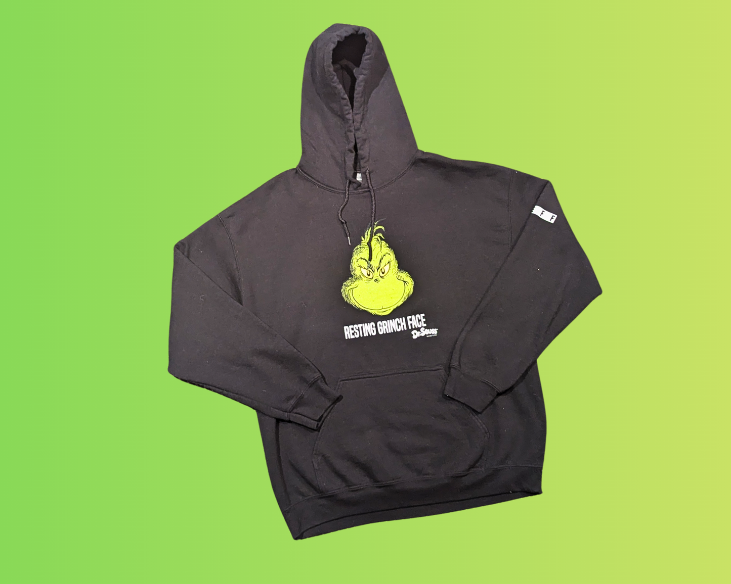 Y2K Resting Grinch Face, Dr. Seuss How the Grinch Stole Christmas Hoodie Size L