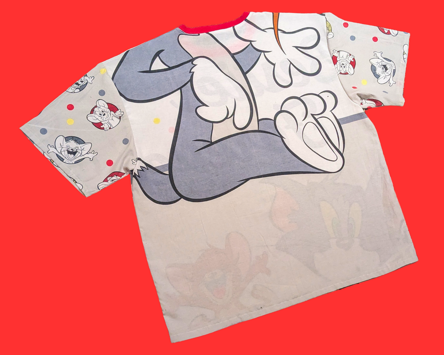 Handmade, Upcycled Vintage 1990's Tom and Jerry Bedsheet T-Shirt Oversized XL