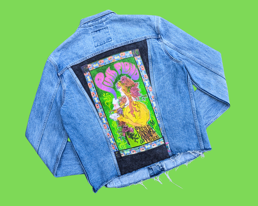 Handmade, Upcycled Pink Floyd Denim Jacket Size XL