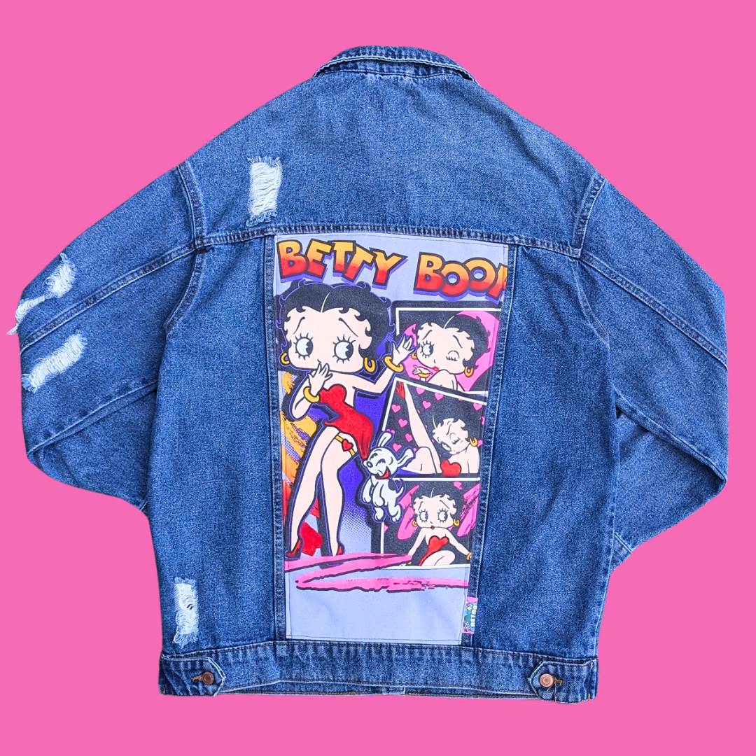 Betty Boop Upcycled T-Shirt Denim Jacket Size S