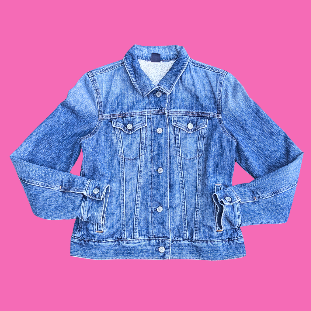 IT Upcycled T-Shirt Warm Denim Jacket Size M for Women