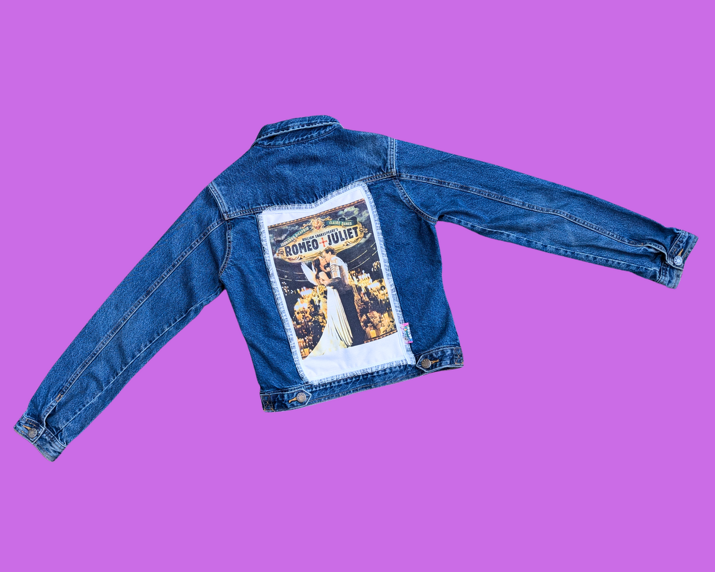 Veste en jean Roméo + Juliette faite main et recyclée, taille L