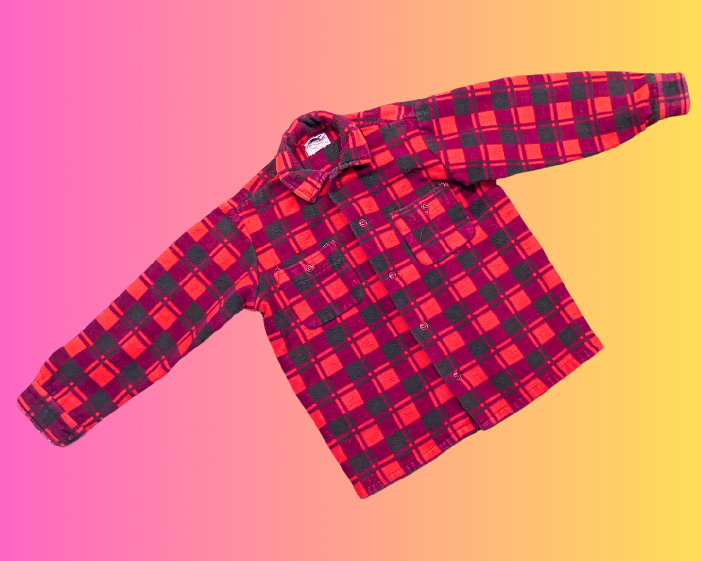 Vintage 1990's Warm Pink and Purple Plaid Button Down Shirt by Champion Size S