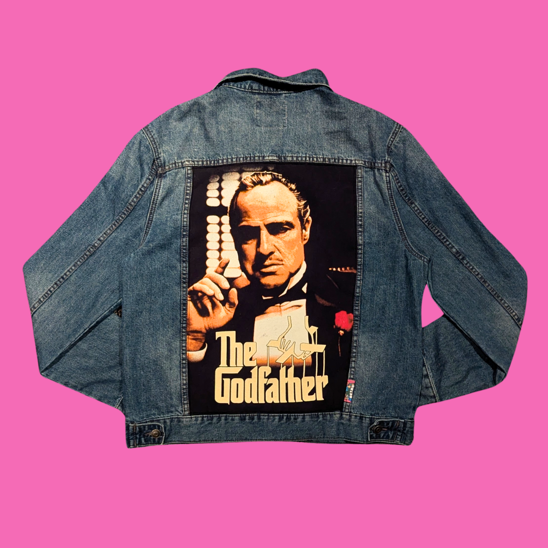 The Godfather Upcycled T-Shirt Denim Jacket Size XL