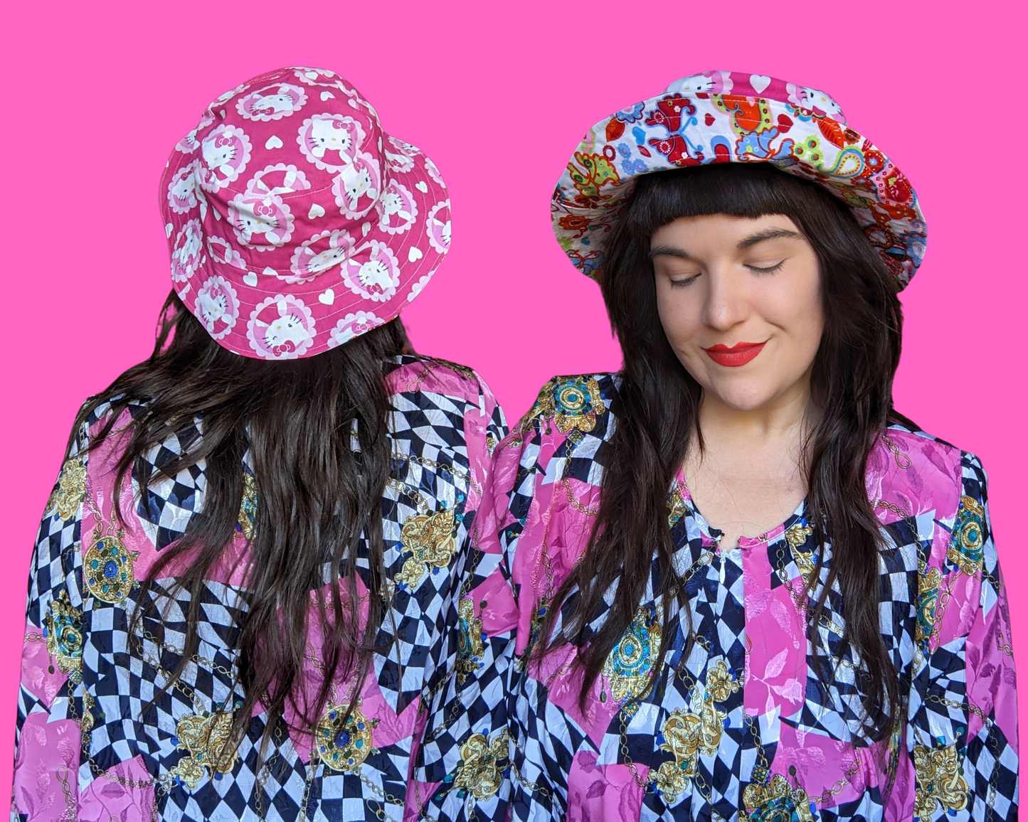 Chapeaux de seau fabriqués sur commande fabriqués à partir de tissus vintage et de chutes de draps pour adolescents/adultes