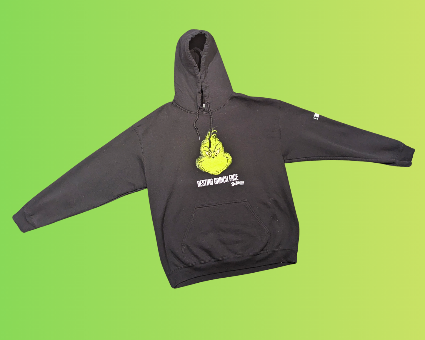 Y2K Resting Grinch Face, Dr. Seuss How the Grinch Stole Christmas Hoodie Size L