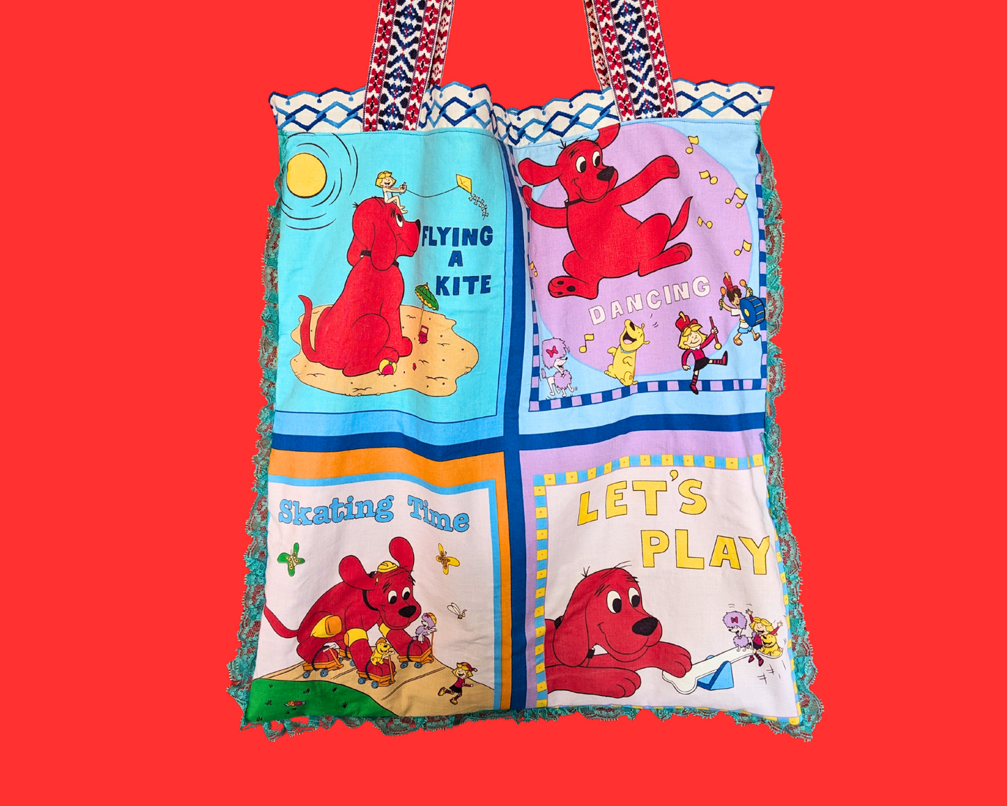 Handmade, Upcycled Vintage Clifford The Big Red Dog Pillowcases Tote Bag