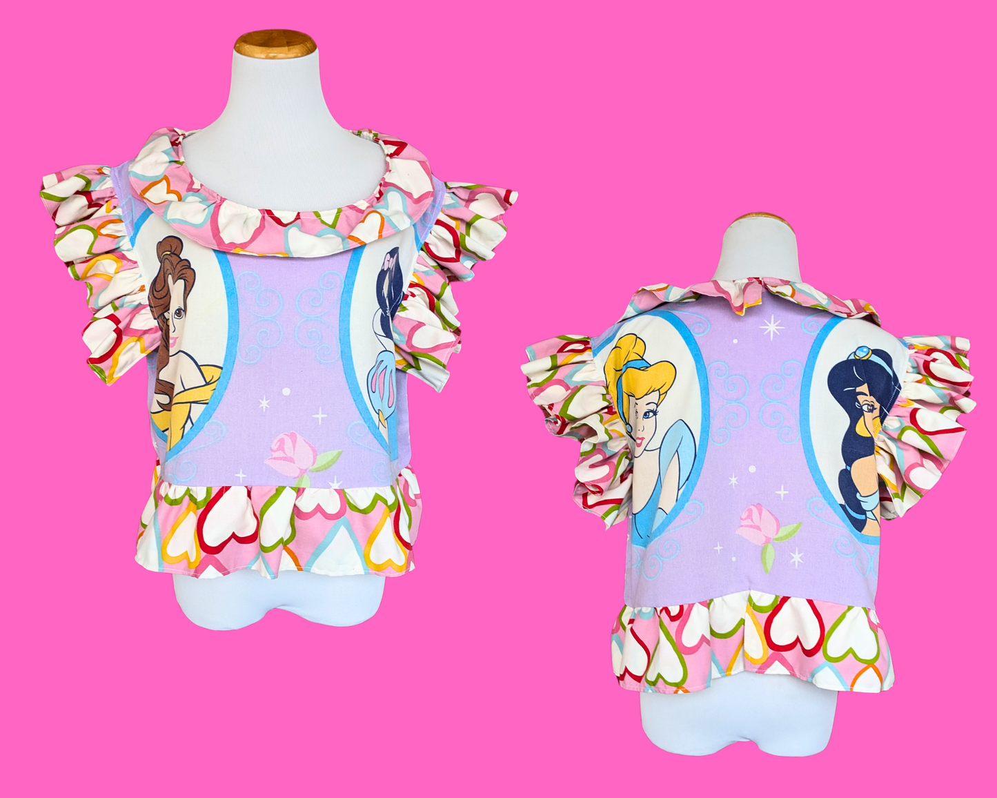 Handmade, Upcycled Disney Princesses Pillowcase Crop Top Size XL