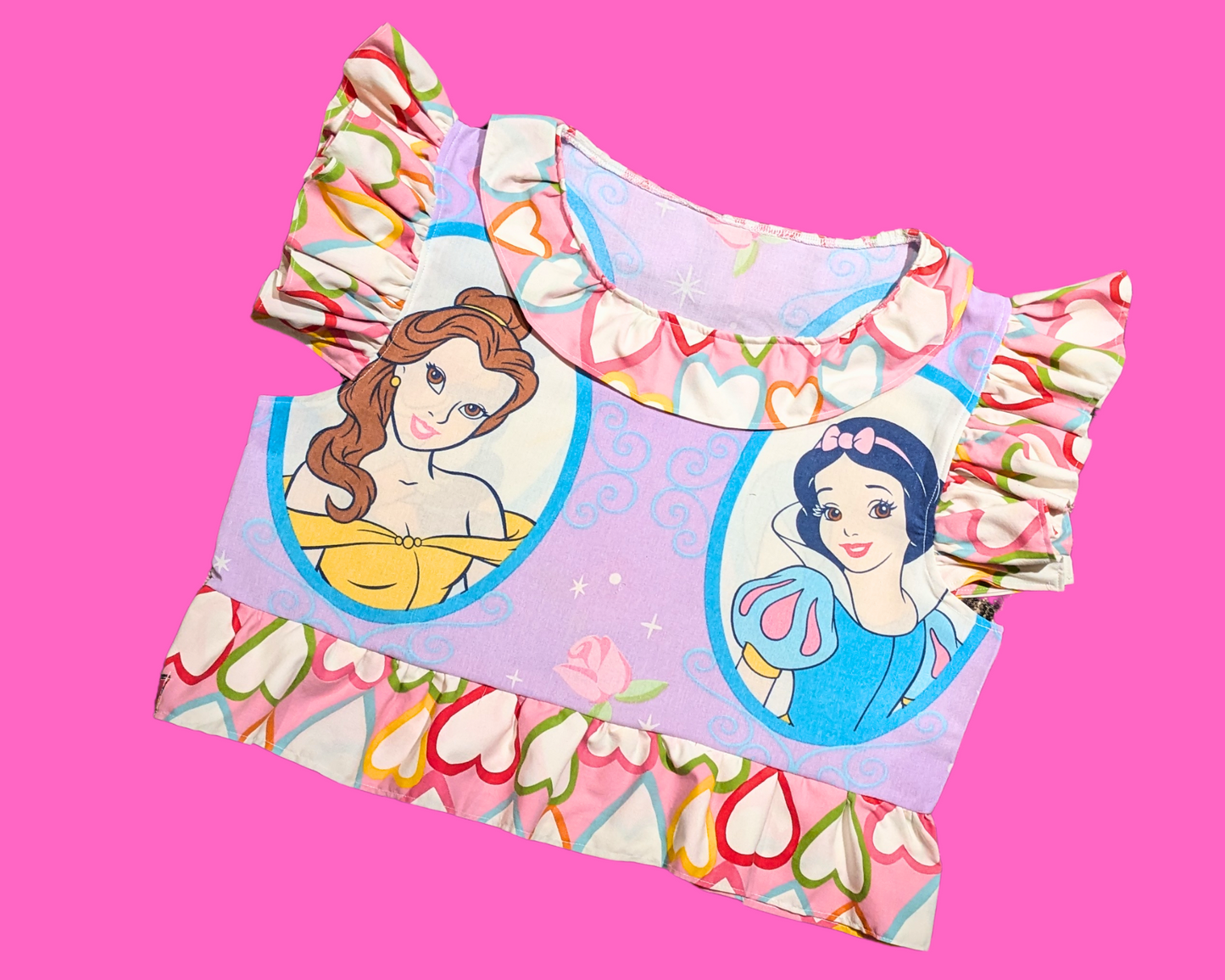 Handmade, Upcycled Disney Princesses Pillowcase Crop Top Size XL