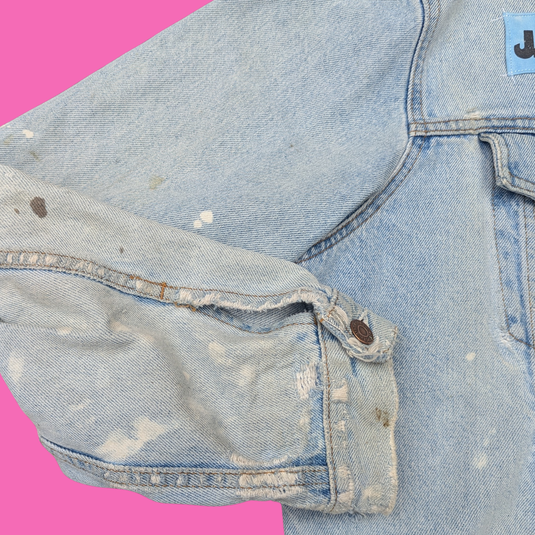 Jaws Upcycled T-Shirt Denim Jacket Size L for Men