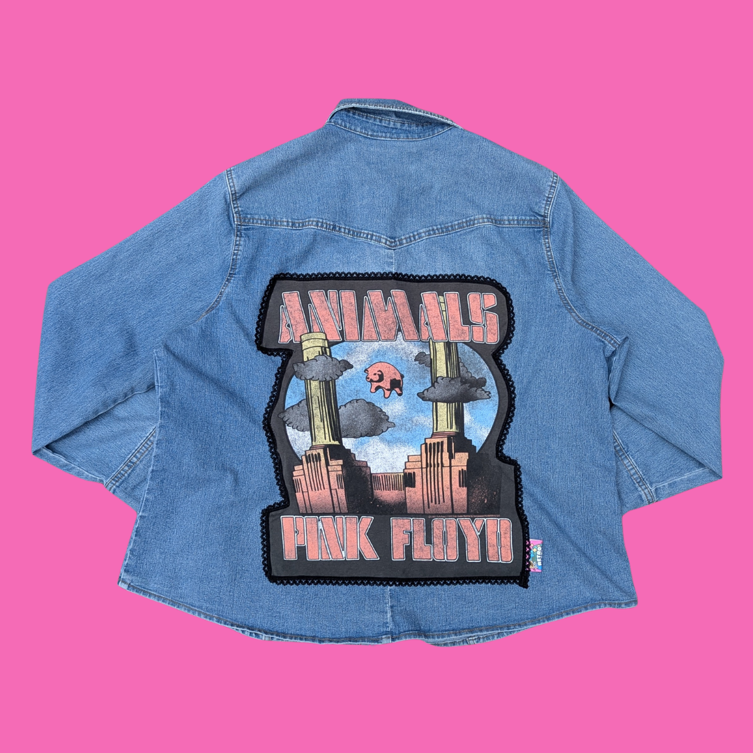 Pink Floyd  Animals Upcycled T-Shirt Denim Jacket Size 2XL