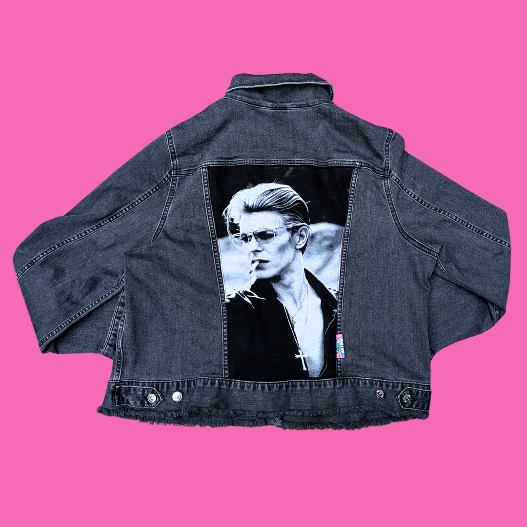 David Bowie Upcycled T-Shirt Denim Jacket Size L