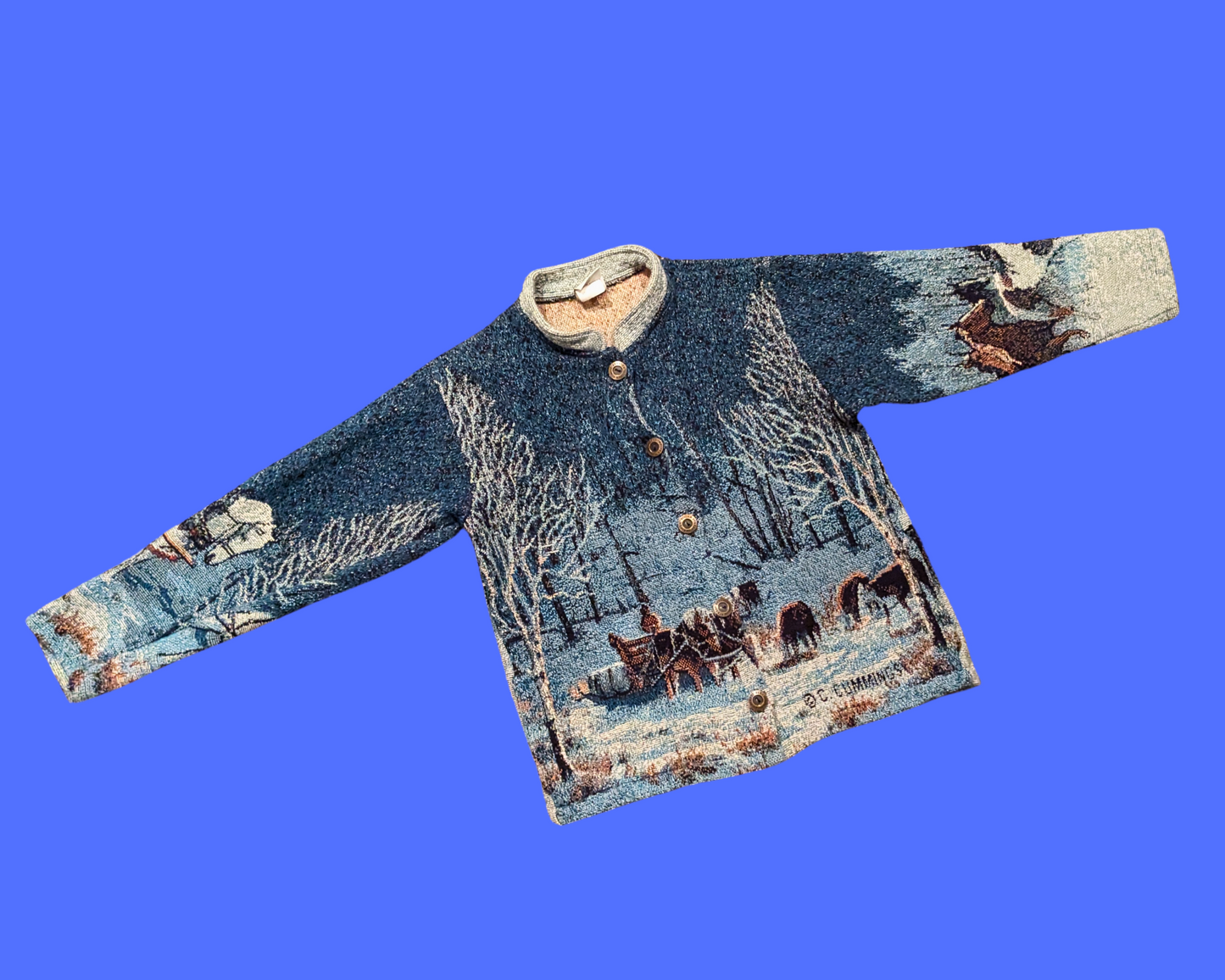 Vintage 1990's Winter and Horses Tapestry Cardigan Size M