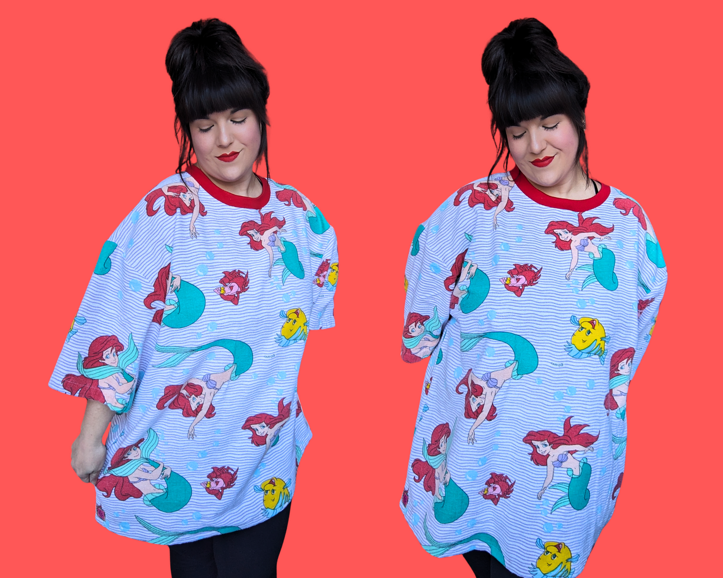 Made-To- Order Handmade, Upcycled Little Mermaid Flannel Bedsheet T-Shirt Size Oversized S-M or 2XL
