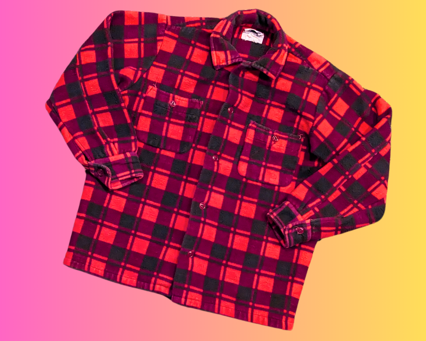Vintage 1990's Warm Pink and Purple Plaid Button Down Shirt by Champion Size S