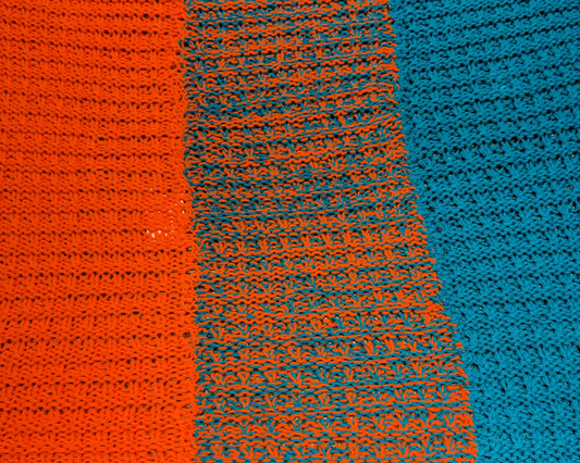 Vintage 1980's Orange and Turquoise Blue, Wool Crochet Blanket